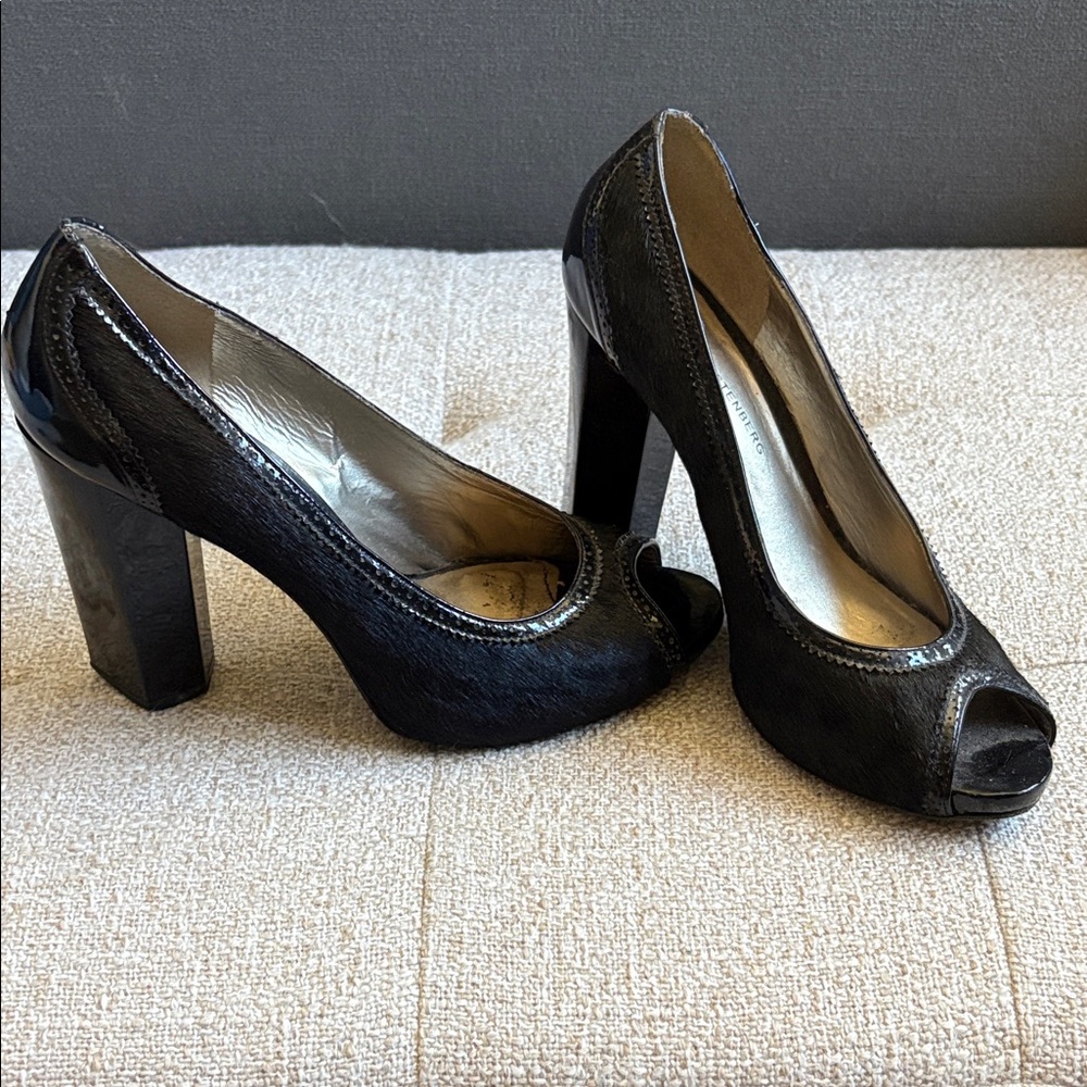 Retro chic Diane Von Furstenberg Pony Hair Peep Toe Heels